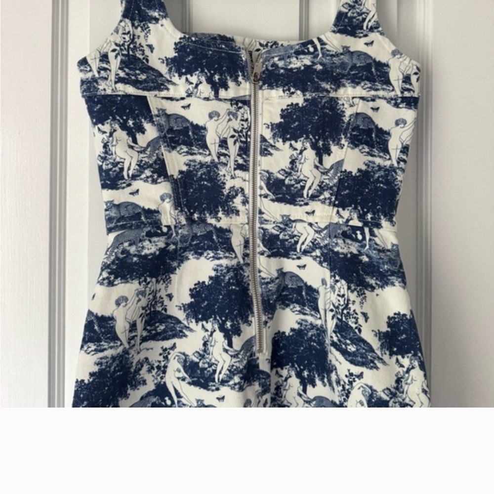 Reformation Jeans Blue Toile Square-Neck Mini Dress - Picture 7 of 7